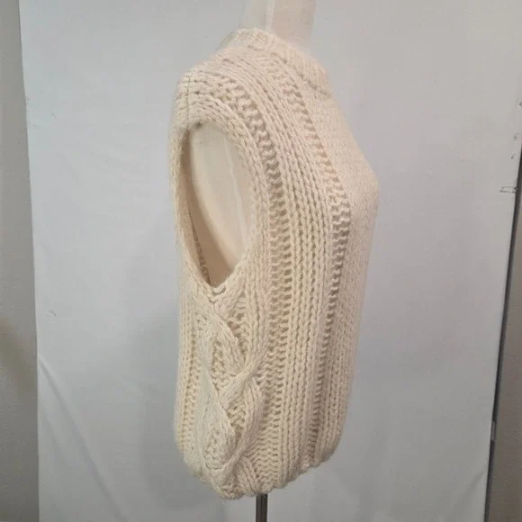 Zara Womens Cream Sweater Vest Size S Chunky Cable Knit Sleeveless Academia NWT - Picture 8 of 13